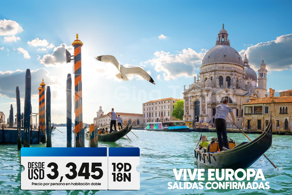 Paquetes a Europa Fantástica con recorrido por Madrid, París, Zúrich, Venecia, Roma, Florencia, Costa Azul y Barcelona.