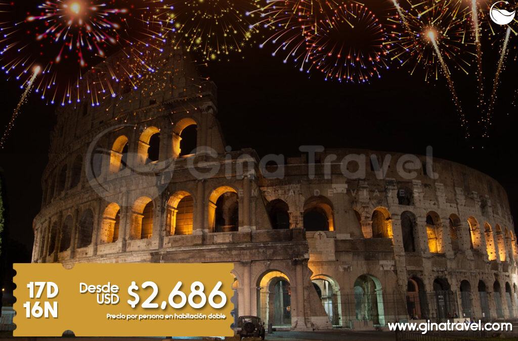 Imagen de bienvenida a Europa para un paquete de viaje de fin de año.