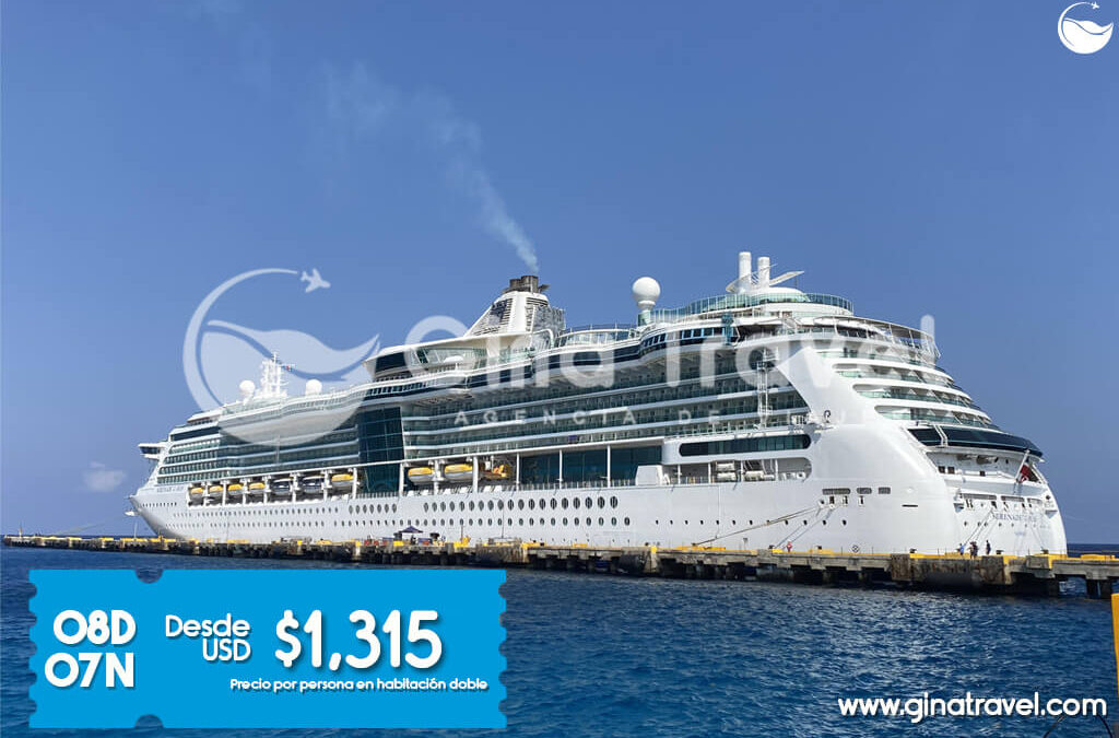 Crucero Serenade of the Seas navegando por el mar con modernas instalaciones y vista panorámica