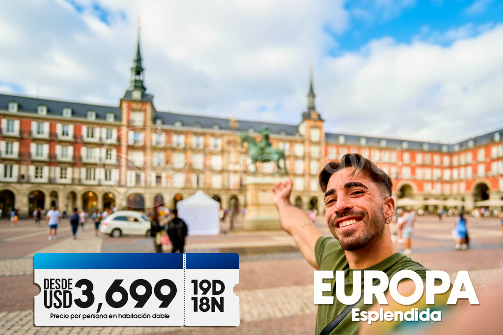 Paquetes a Europa Fantástica con recorrido por Madrid, París, Zúrich, Venecia, Roma, Florencia, Costa Azul y Barcelona.