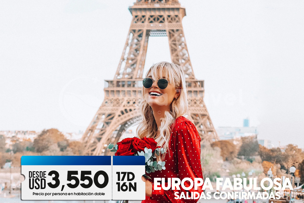 Paquetes a Europa Fantástica con recorrido por Madrid, París, Zúrich, Venecia, Roma, Florencia, Costa Azul y Barcelona.