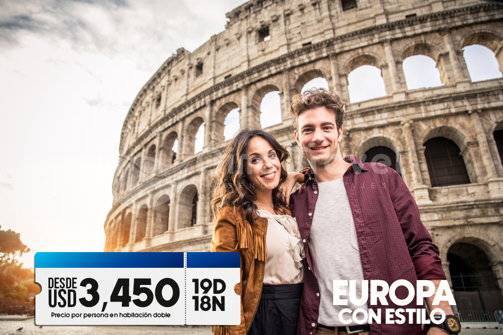 Paquetes a Europa Fantástica con recorrido por Madrid, París, Zúrich, Venecia, Roma, Florencia, Costa Azul y Barcelona.