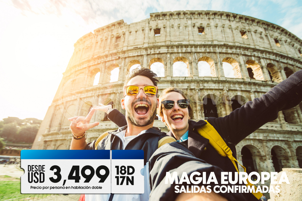 Paquetes a Europa Fantástica con recorrido por Madrid, París, Zúrich, Venecia, Roma, Florencia, Costa Azul y Barcelona.