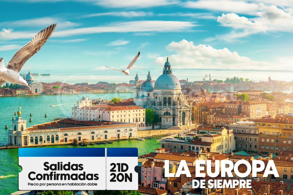 Paquetes a Europa Fantástica con recorrido por Madrid, París, Zúrich, Venecia, Roma, Florencia, Costa Azul y Barcelona.